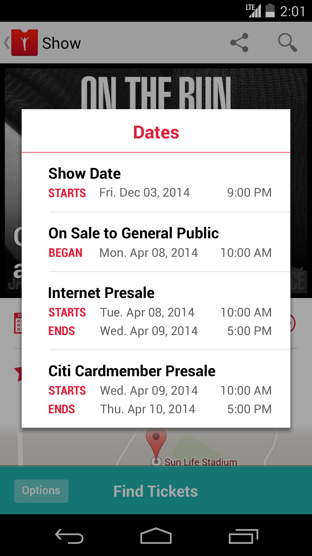 Show Details Sale Dates Window