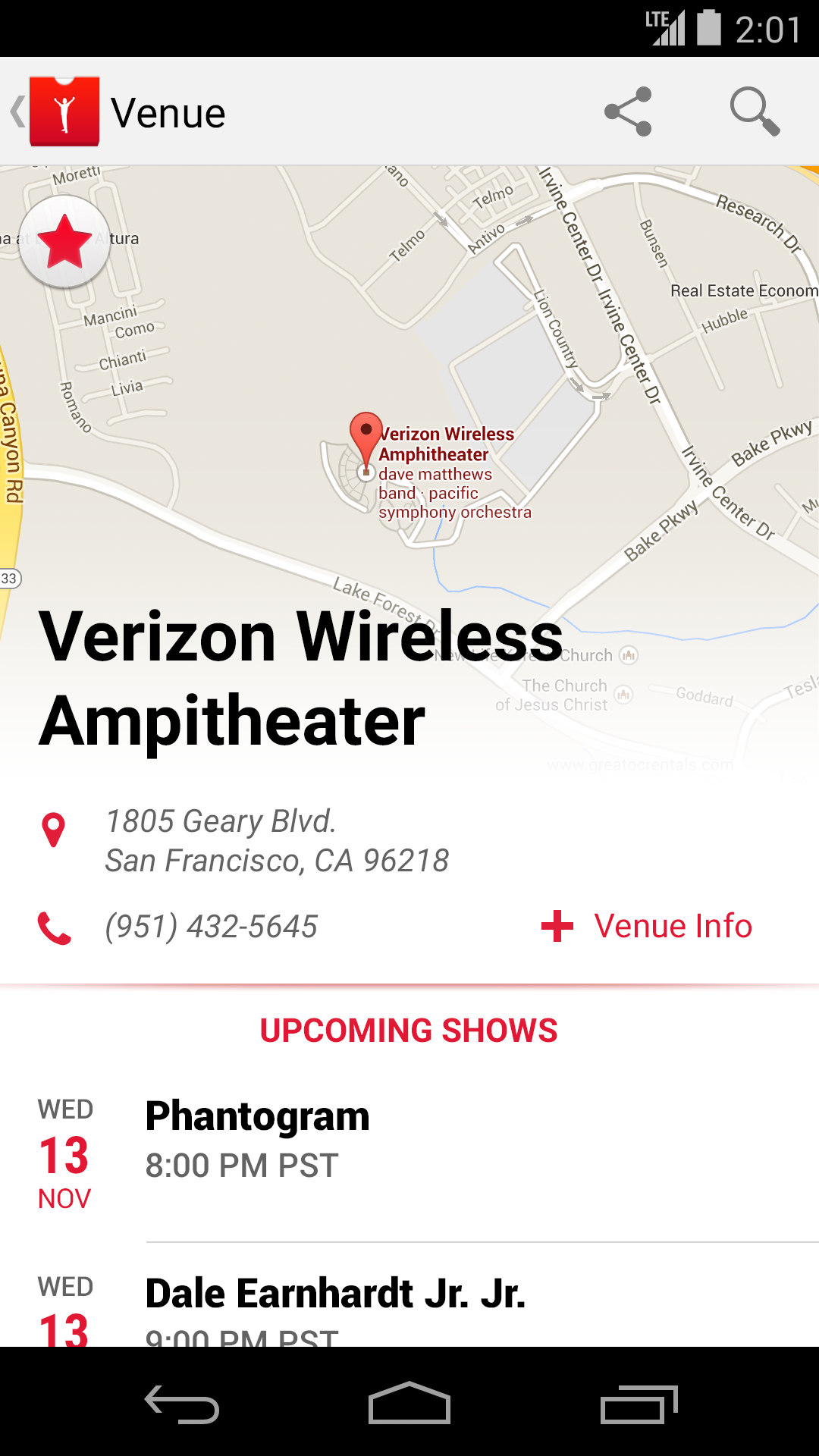Venue Details and Shows