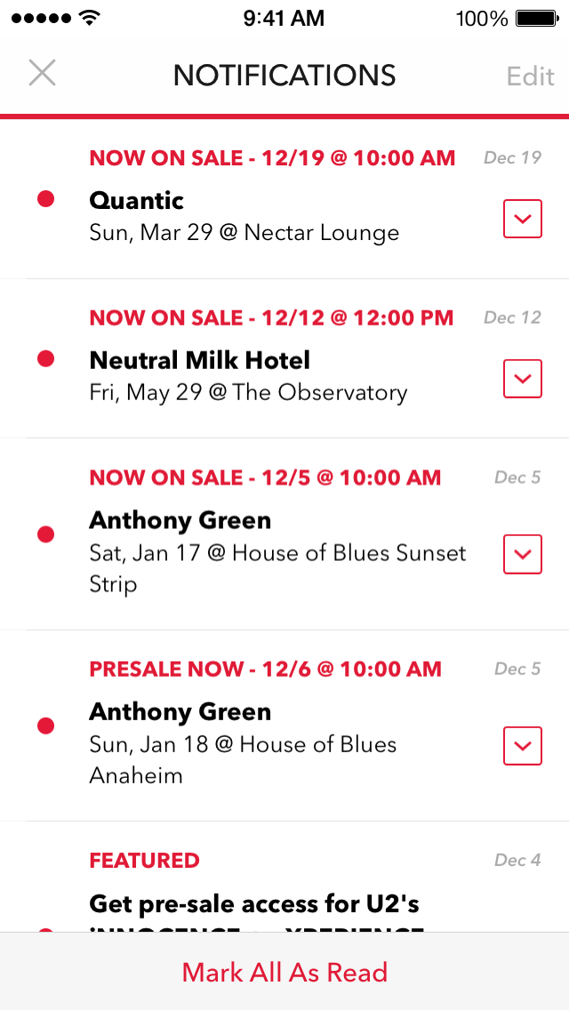 Event and Artist Notifications